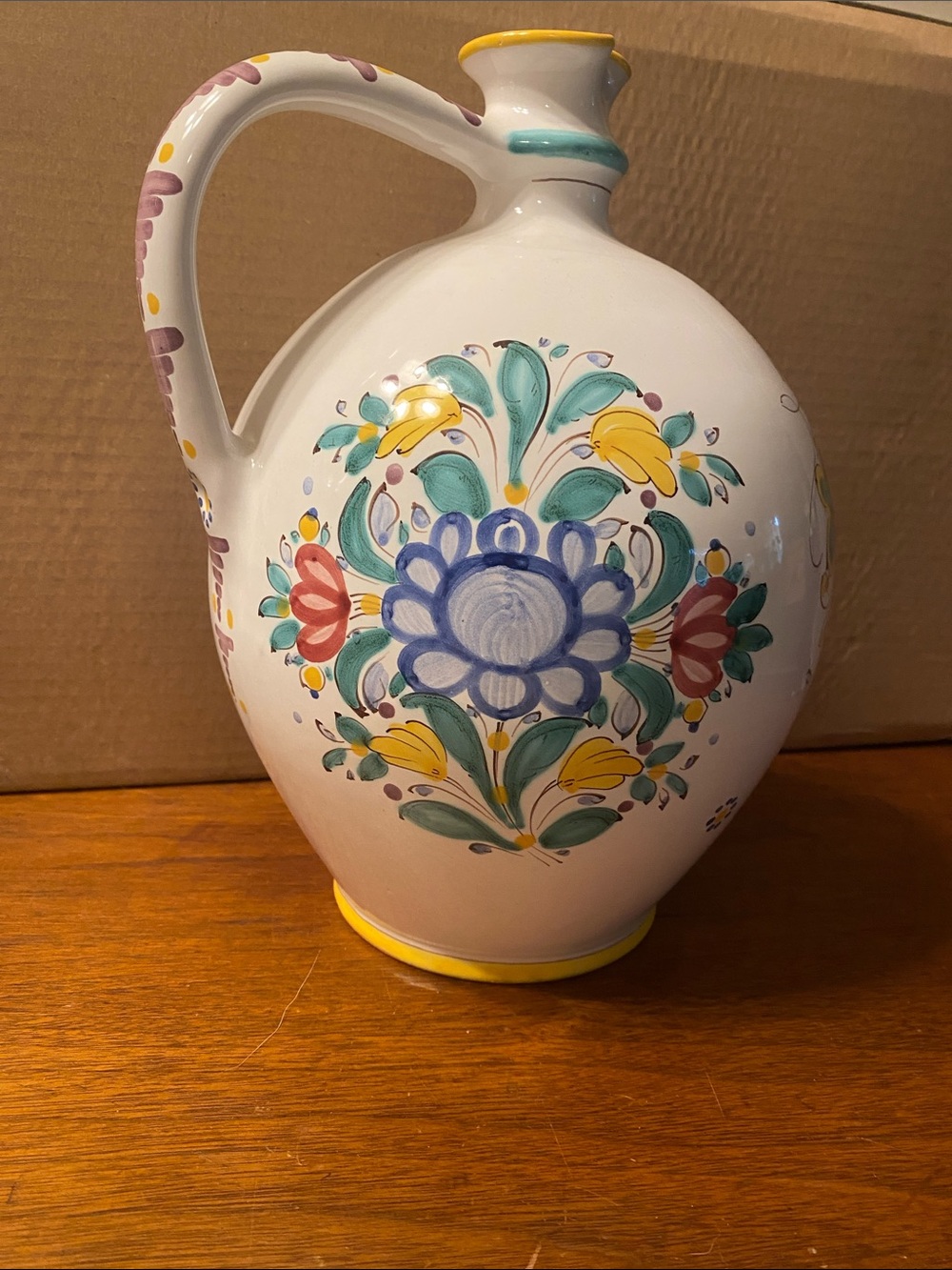 VTG MODRA ART POTTERY PITCHER JUG HAND PAINTED SLOVAKIA Czechoslovakia 10.5”